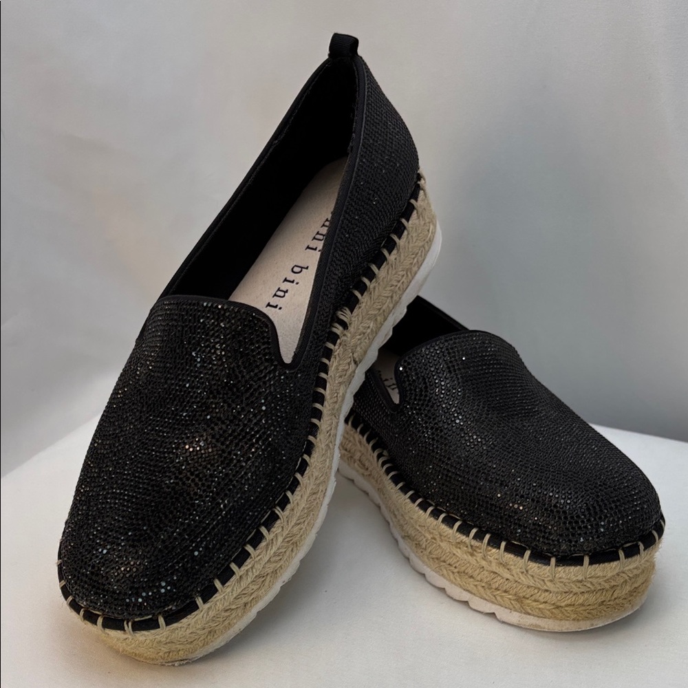 Gianni Bini Black Rhinestone Kaden Espadrille Platform Slip-On‎ Women’s Sz7.5